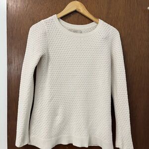 LOFT White Crew Neck Sweater Textured Knit
